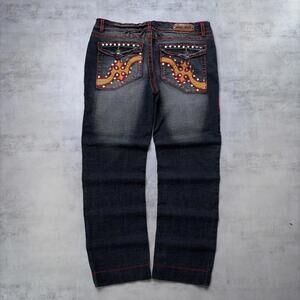 Y2K Washed Black Rosa Rose Grunge Cross Gothic Denim Jeans